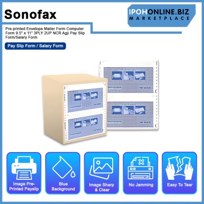 Sonofax Pre-printed Envelope Mailer Form Computer Form 9.5" x 11" 3PLY 2UP NCR Pay Slip Form/Salary Form